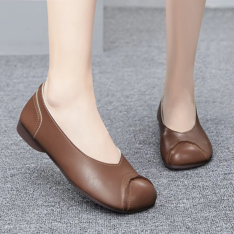 

Autumn Women Flats Plus Size Comfortable PU Shallow Square Toe Casual Ladies Flat Loafers Solid Color Shoes