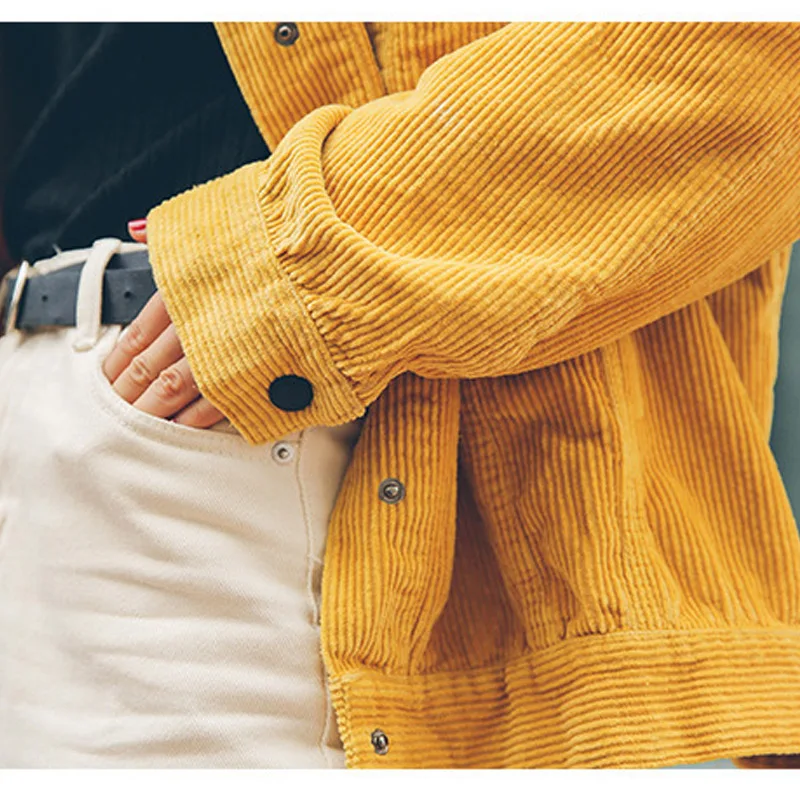 Женская Вельветовая куртка оверсайз базовая хлопковая с карманами 2019|bomber