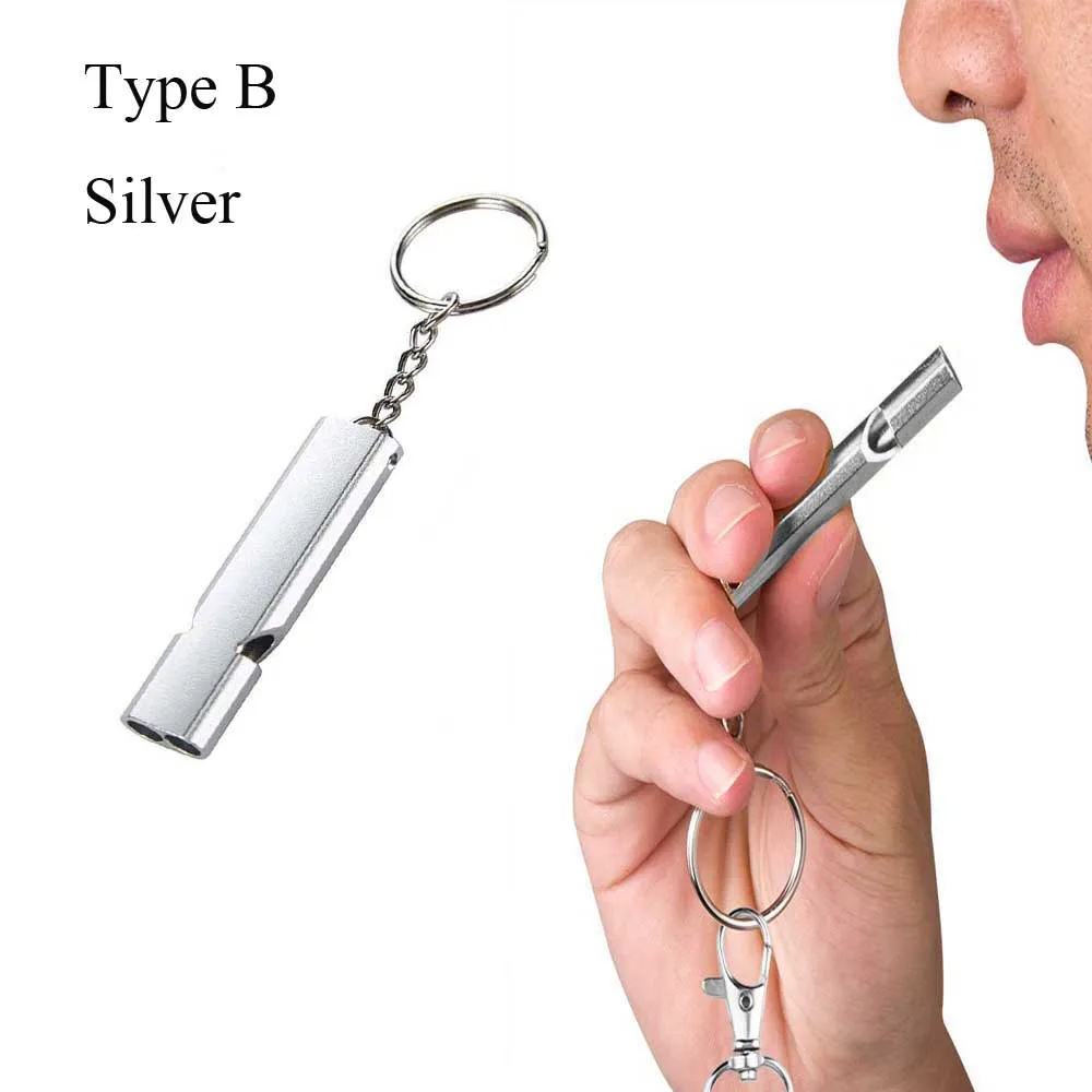 Silver Открытый EDC свисток выживания высокий децибел двойной трубы свисток из нержавеющей стали брелок Черлидинг аварийный многофункциональный инструмент - Цвет: Silver