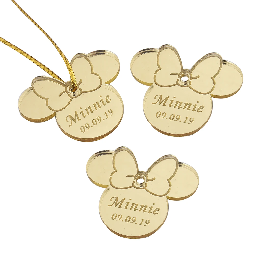 Style4 Gold 10 шт. персонализированные гравированное зеркало Минни Маус надписи имя карты метки ребенок душ украшение для вечеринки в день рождения 40 мм логотип - Цвет: Style4 Gold