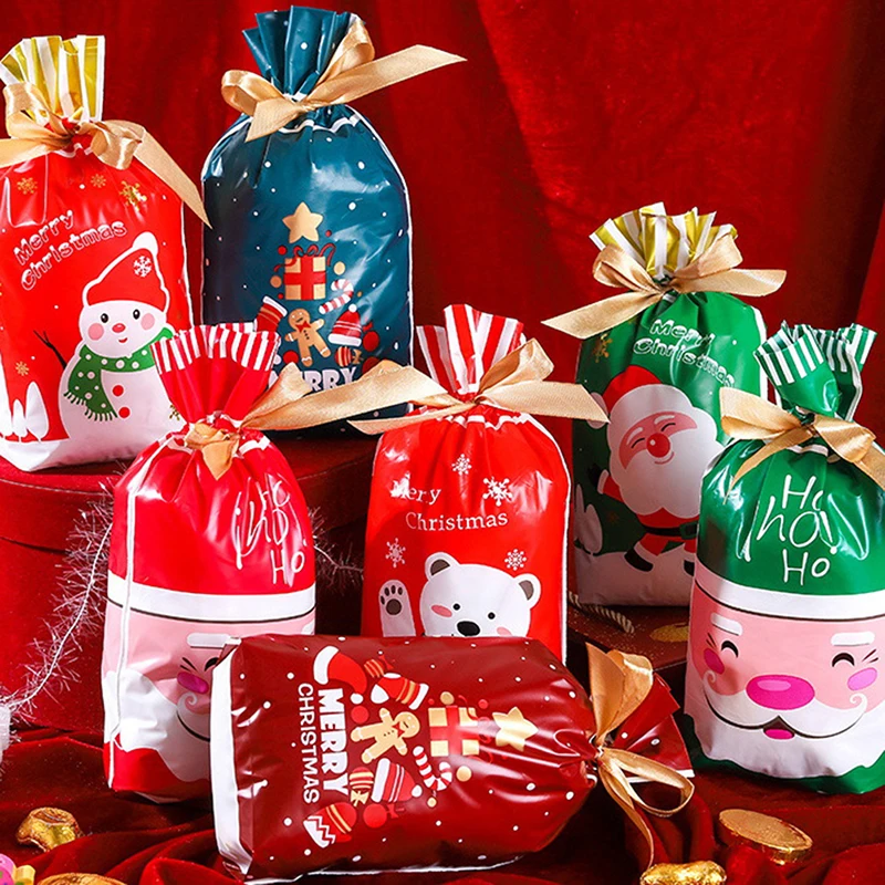 

50pcs New Year 2022 Christmas Candy Packaging Santa Gift Bag Xmas Plastic Bag Christmas Decorations for Home Navidad 2021 Gift