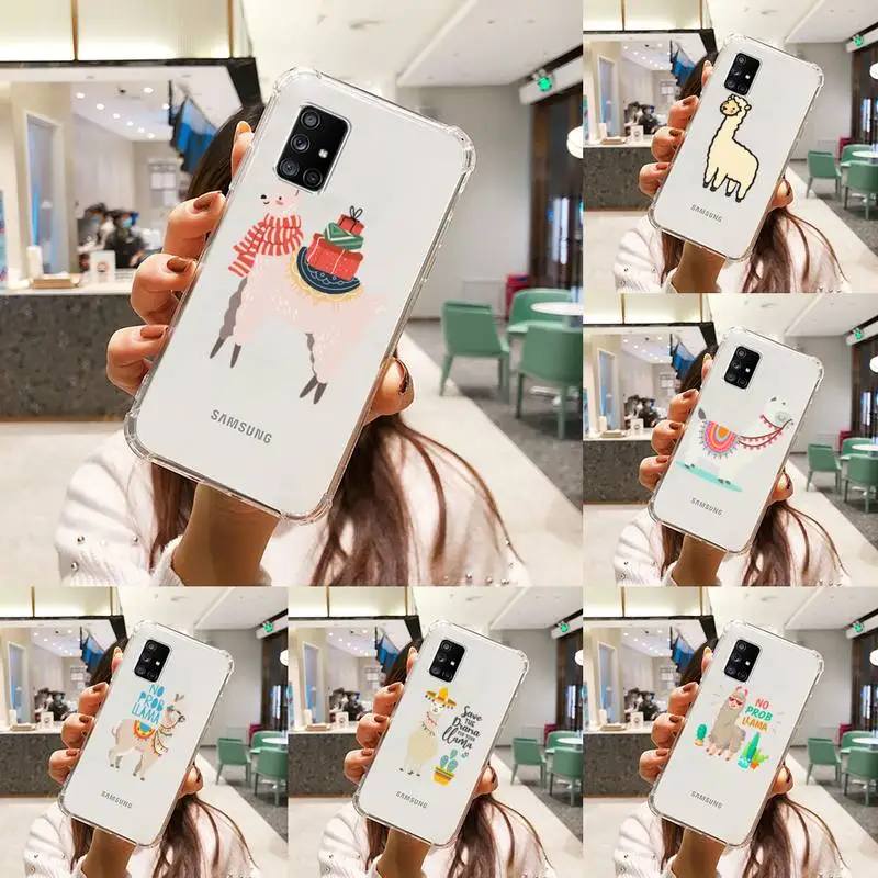 

Cute Llama Alpaca Animals Phone Case Transparent For Samsung S A M J 21 20 50 30 60 5 7 51 71 90 11 10 J710 e p PLUS Prime 5G