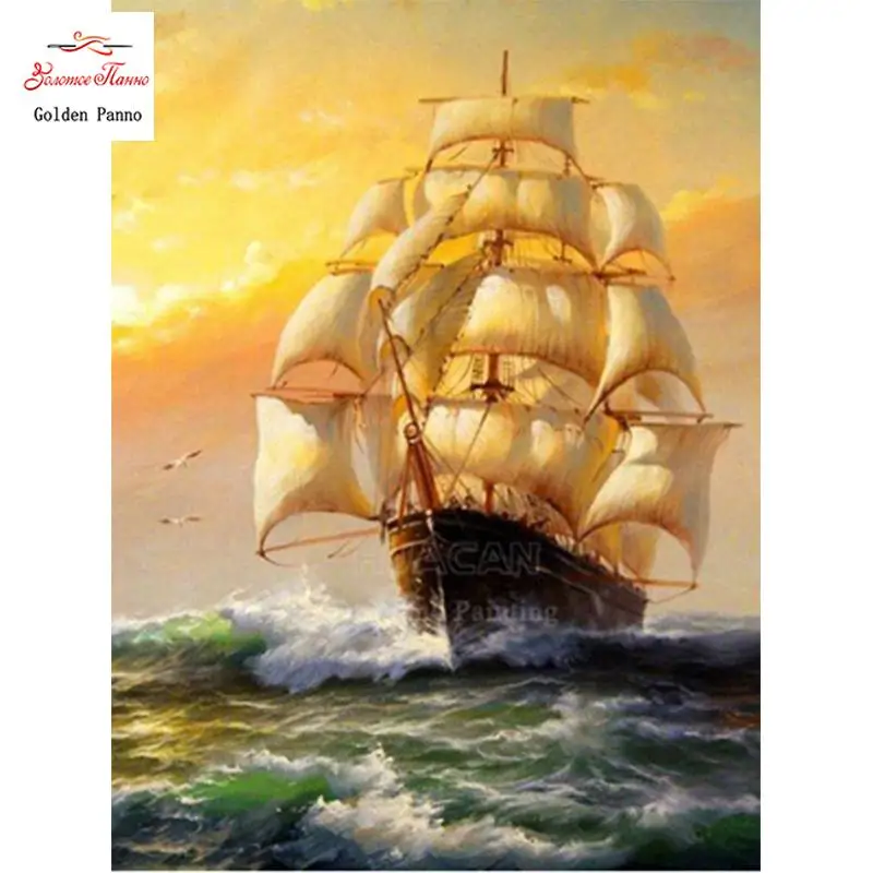 5D DIY diamond painted sailboat full square embroidery boat landscape home decoration new to mosaic Handmade