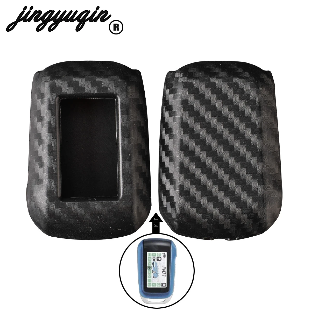 

jingyuqin For Russian Starline A92/A94/V62/A62/A64 Tamarack 2 Way Car Alarm LCD Remote Control Keychain Carbon Silicone Key Case