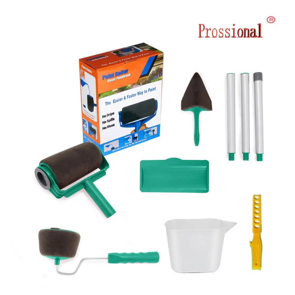 green 9pcs Бесшовный бегунок для краски, профессиональная роликовая кисть, ручка, инструмент, Флокированный станок, Офисная комната, Настенная краска, роликовая кисть для краски - Цвет: green 9pcs