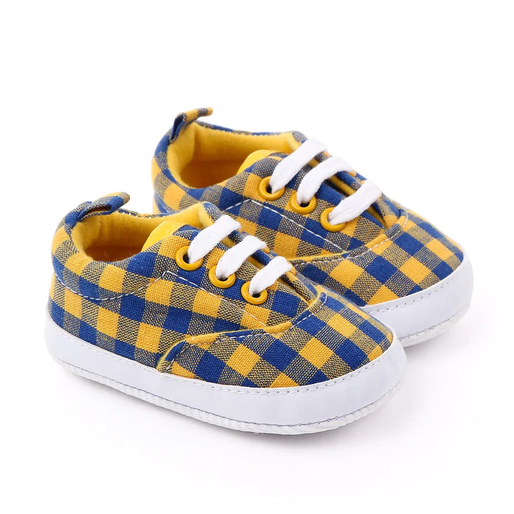 Мокасины для новорожденных Модная хлопковая обувь в клетку маленьких девочек