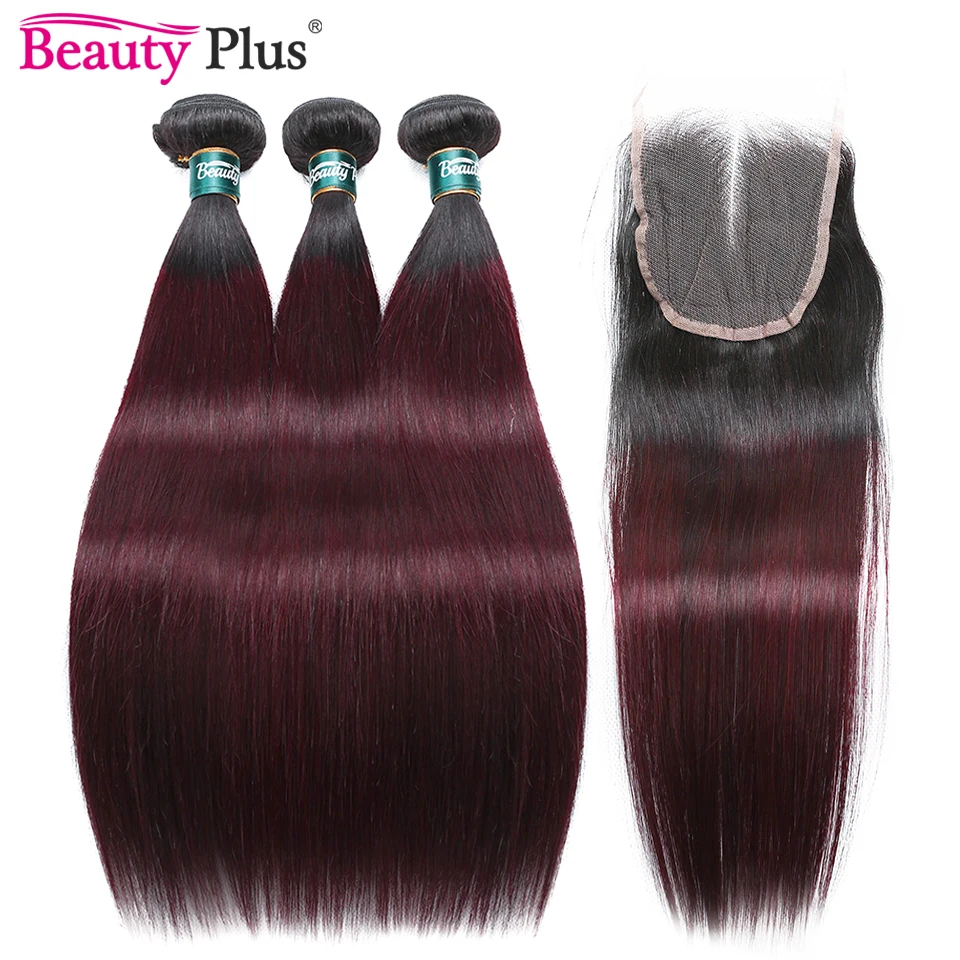 99J Burgundy Bundles With Frontal 28 Inch Ombre Brazilian Human Hair 4x4 Lace Closures And Remy Bone Straight | Шиньоны и парики