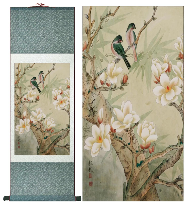 

Цветок и картина с птицами шелковой прокрутки живопись традиционные птицы и цветы живопись китайский мыть paintingPrinted живопись
