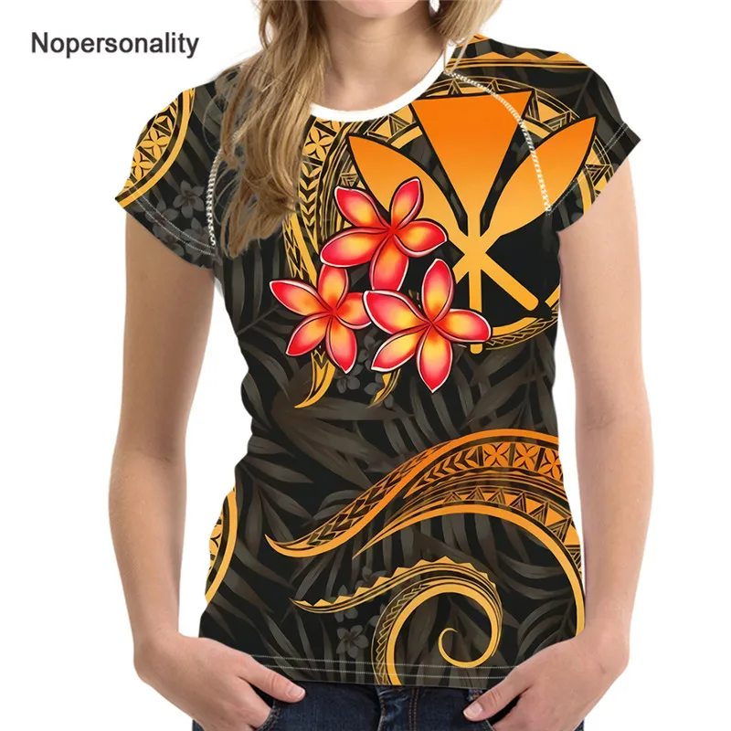 

Nopersonality O-neck Cotton Summer Female Slim Tops Polynesian Maoli Plumeria Print Tshirts Harakuju Women T-Shirts Tee
