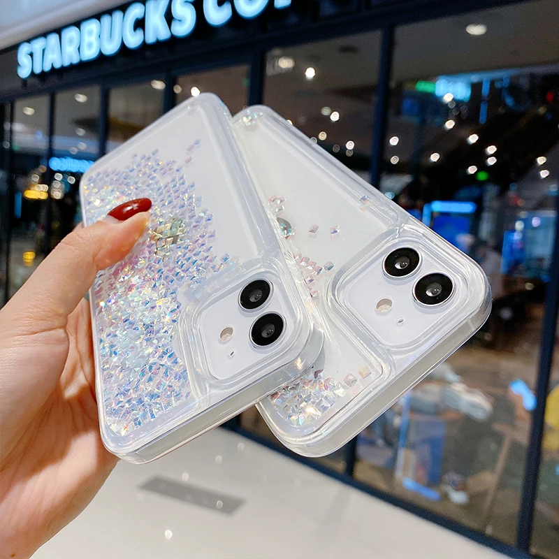 Glitter Liquid Quicksand Bling Diamond Phone Case For iphone 14 13 12 Mini 11 Pro XS MAX X XR 7 8 6S 6 Plus SE2 Clear Cover Girl