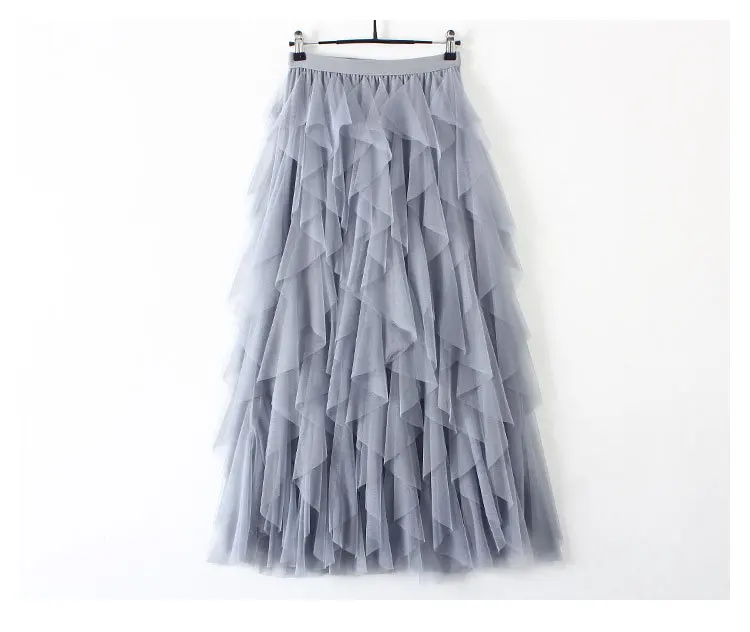 

Women Irregular Mesh Skirt High Waist Autumn Winter Versatile Stitching Clothes A Line Skirt