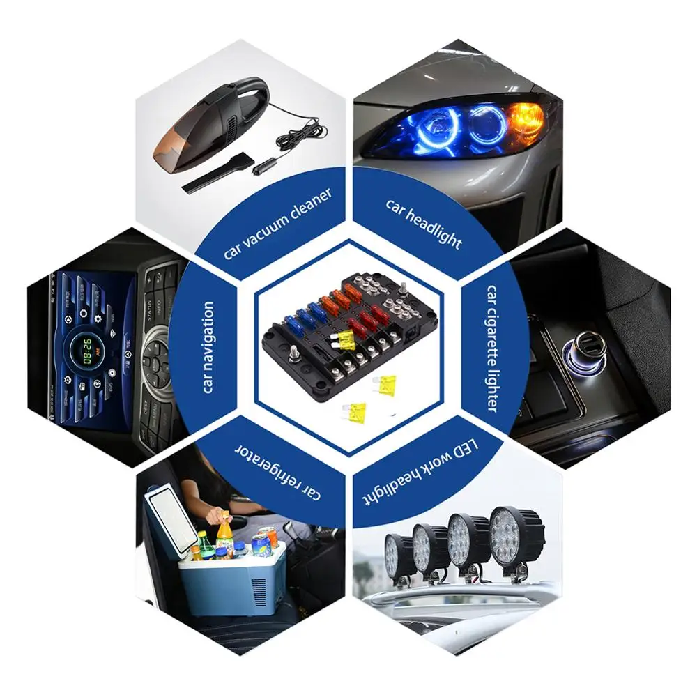 

HOT SALE 12 Way Block Holder LED Indicator Auto Marine 12V 32V Waterproof Blade Fuse Box Motorcycle Car Professional Parts