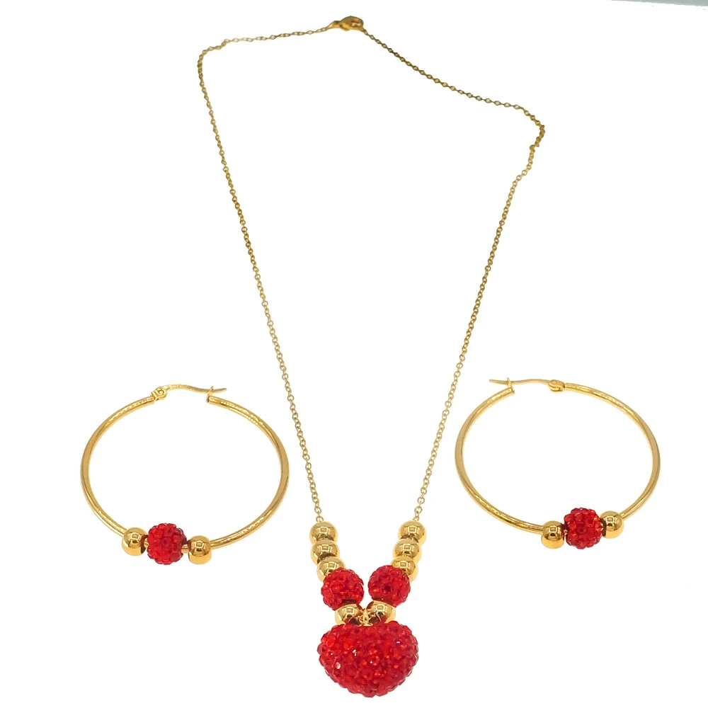 

Yulaili High Quality American Gold Plated Red Heart Design Xo Jewelry Set Copper Alloy I Love Y Crystal Party Jewellery Sets
