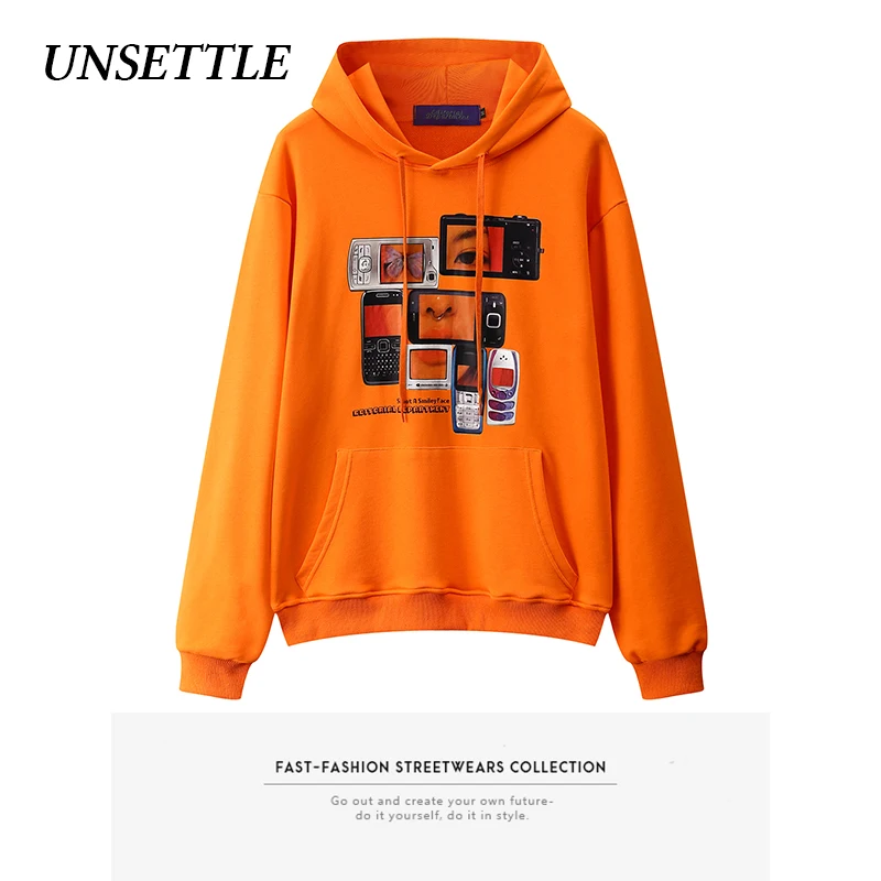 2020AW осень Харадзюку Графический большой балахон печати Ретро ТВ мужчины/женщины