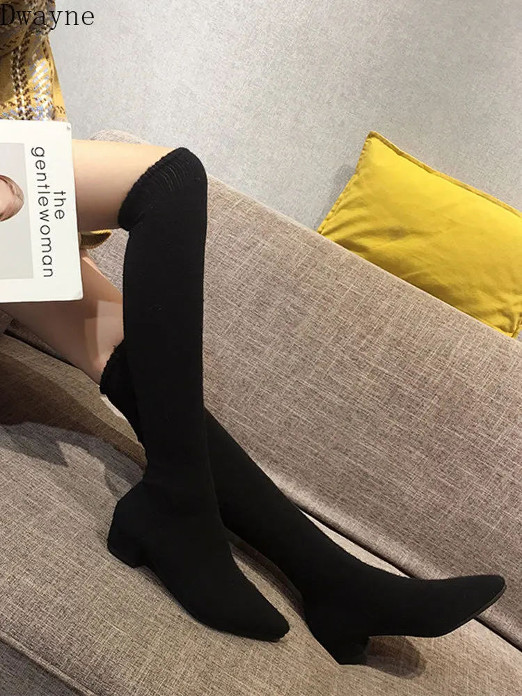 Женские сапоги выше колена Новинка осени 2019 эластичные тонкие сетчатые красные