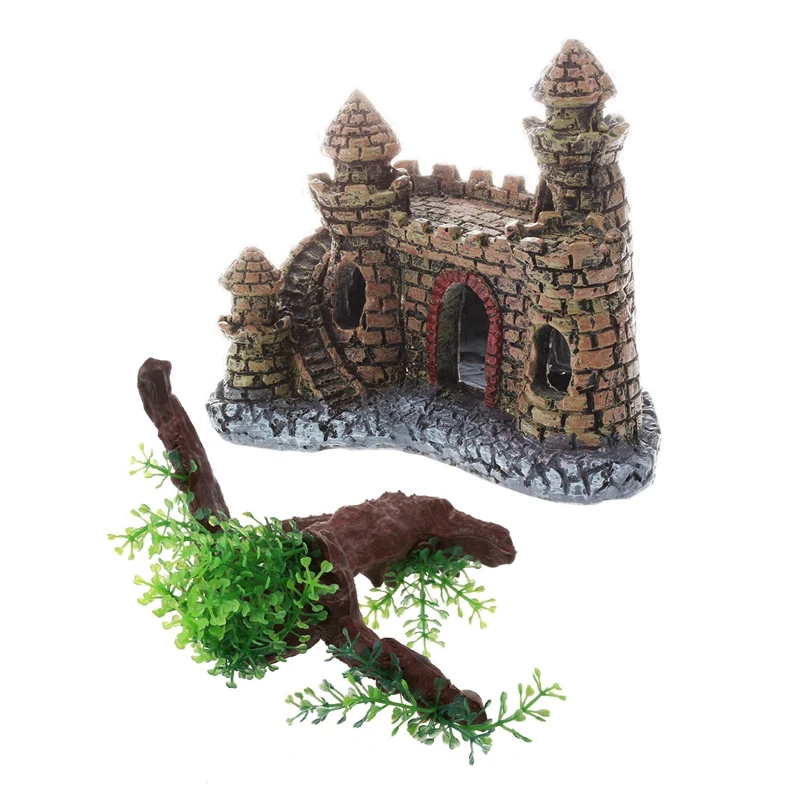 1 шт. искусственных аквариумных рыб танк орнамент замок & темно коричневый