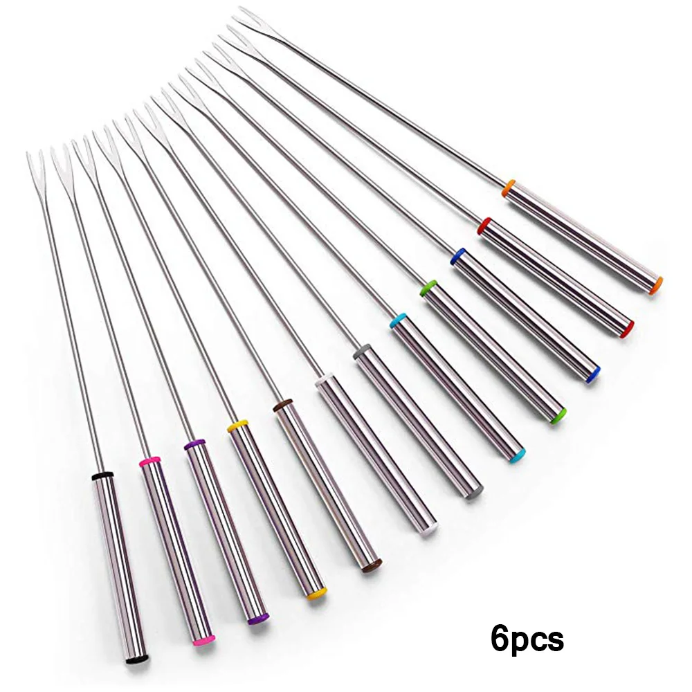 6PCS Set Outdoor Picnic Fork Stainless Steel Chocolate Pot Cheese Fruit Dessert Hot Melting Skew Tableware Tool | Спорт и
