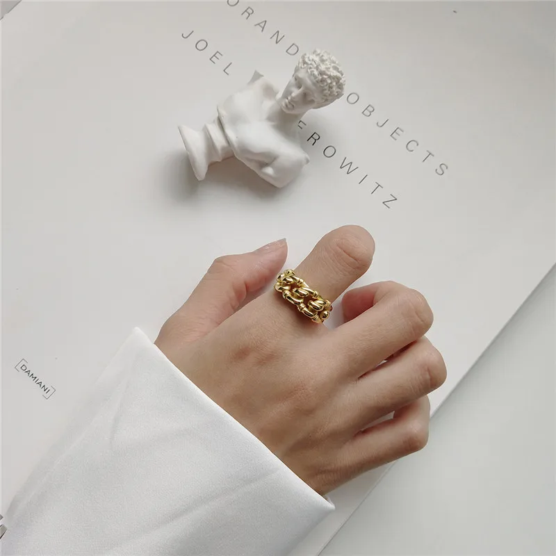 

RUIYI Real 925 Sterling Silver Young Girls Rings Fine Jewelry Simplicity Gold Weaving Rings Lovers Wedding Engagement Gift Rings