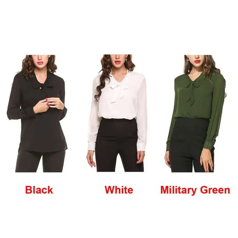 Сезон: весна-лето белый V образным вырезом свободные с длинным рукавом Шифоновая