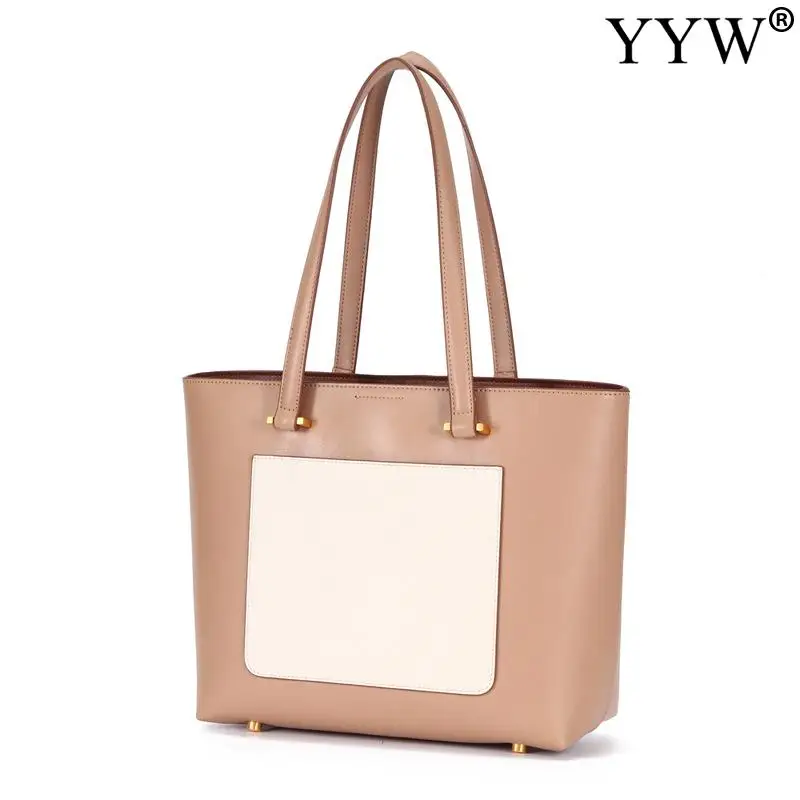 

Khaki Stitching Cowhide Handbag Large Capacity Shoulders Bags 2021 Women Brand bolsa feminina Women's Bag New Casual Women Totes