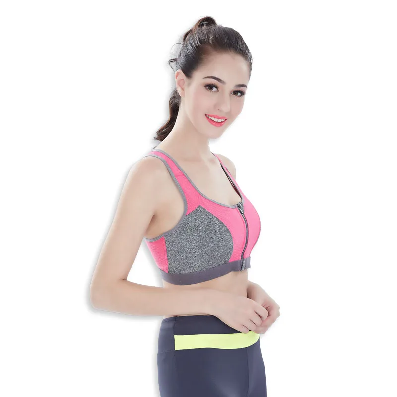 

Double Shock-proof Sports Bra Women Zipper Push Up Yoga Bra Fitness Top Athletic Running Shockproof Padded Active Wear Gym Vest