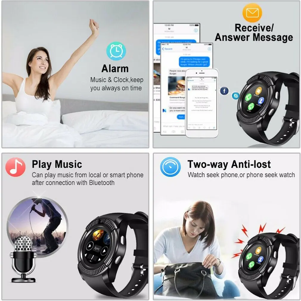 smart watch Bluetooth touch screen Android waterproof sports men and women with camera SIM card slot PK DZ09 | Электроника