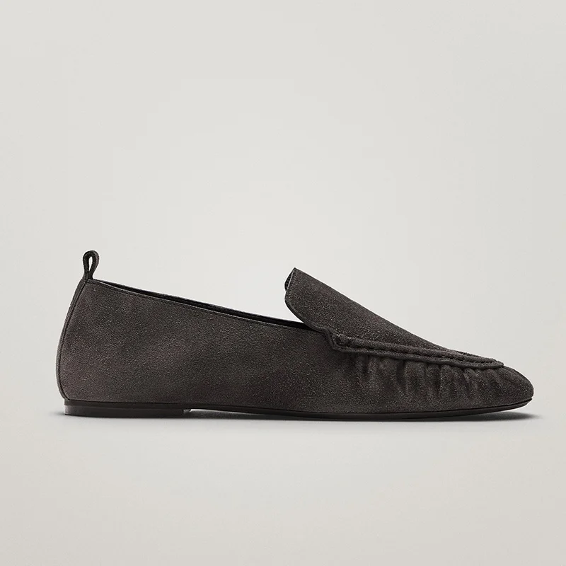 

With Flat Women's Comfortable Pregnant Woman Shoes Shallow Mouth Gray Soft Leather Loafers Autumn Single Shoe Mujer