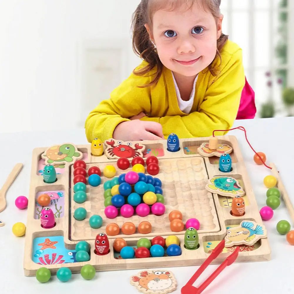 

Wooden Board Bead Game Toy Educational Fishing Toy Gift For Kids Montessori Early Childhood Children Wooden Board Bead Game Toy