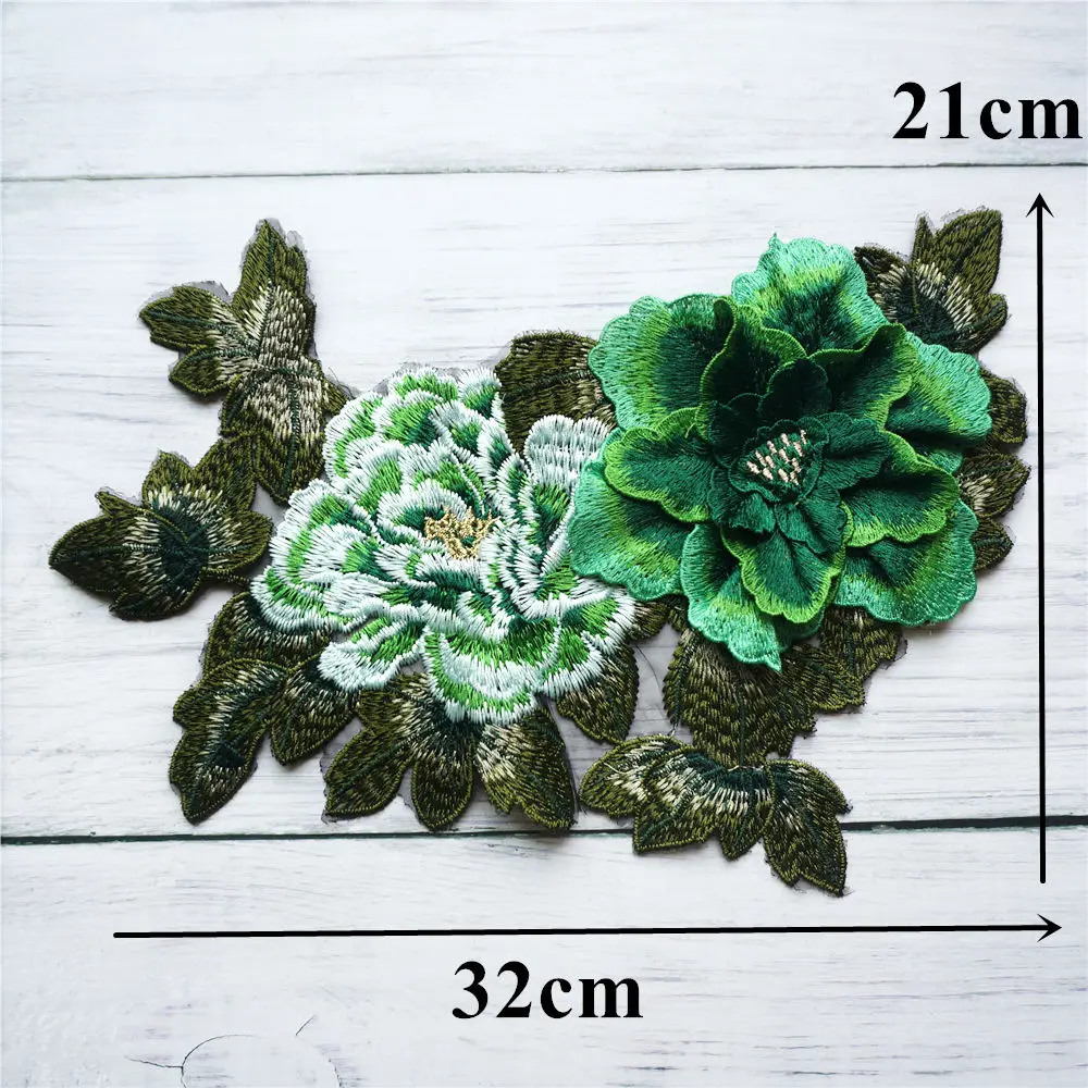 Green 3D Peony Flower Leaf Lace Fabric Multilayer Collar Embroidered Gown Appliques Sew Patch For Wedding Decoration Dress DIY | Дом и сад