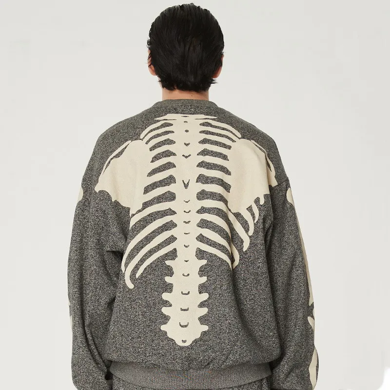 

Men's Clothing Autumn and Winter New Japanese Fashion Brand Skeleton Bone Printing Round Neck Loose Pullover Men's Retro Sweater