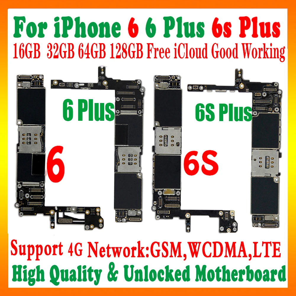Free shipping Original For iPhone 6S Plus & 6 Plus & 6 & 6S Motherboard 16G 32G 64G 128GB Free iCloud Unlocked Main Logic board enlarge