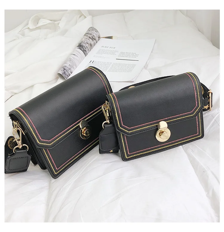 Bag for women new Korean style straddle bag outdoor travel chic wide band sewing fashion one shoulder small square bag