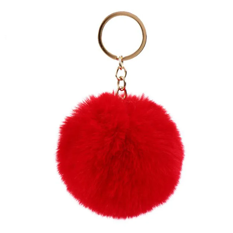819244 8cm Simple Pompom Fur ball Keychain Artificial Rabbit Fur Animal Key Chain For Woman Car Bag Accessories Key Ring 15 colors - Цвет: 819244