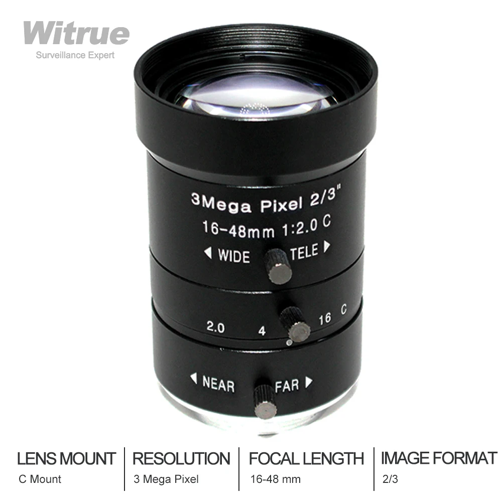 

HD 3MP Varifocal Lens 16-48mm industrial lens 2/3 inch F2.0 C-port CCTV lens