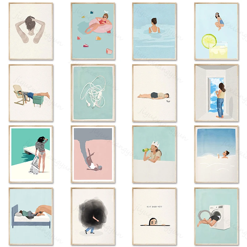 

Abstract Figure Posters Swimming Girl Wall Art Canvas Minimalism Life Modern Creative Prints Pictures for Living Room Decoration