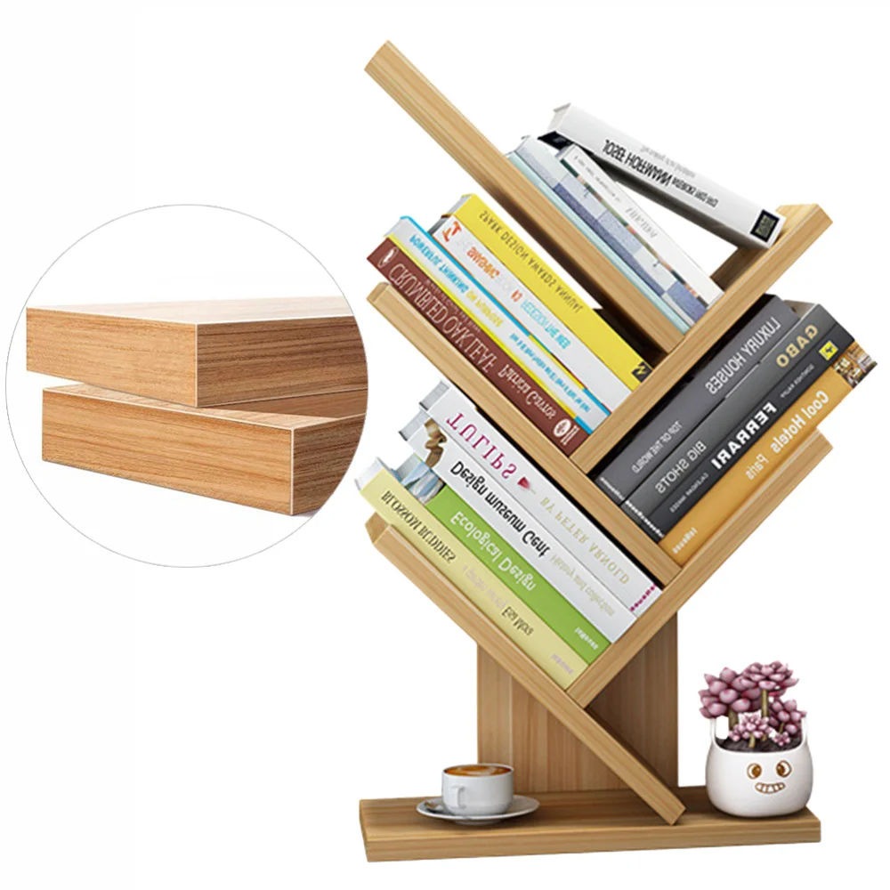 

3 Layers Wooden Bookcases Tabletop Tree Bookshelf Small Desktop Bookcase Fashion Storage Rack Estanteria