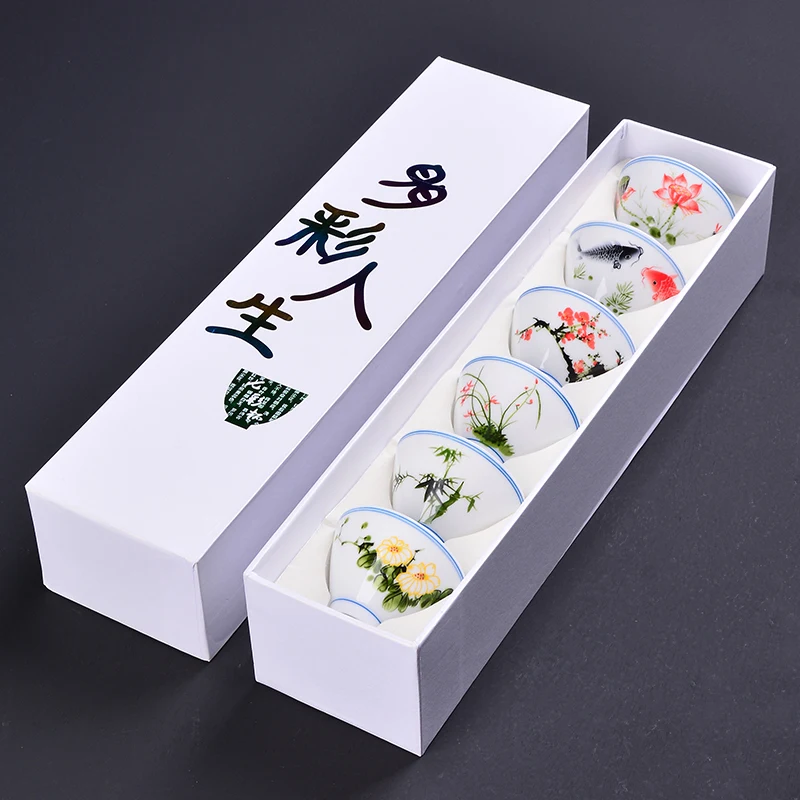 

WSHYUEI 6pcs high quality box packaging cups Kung Fu tea sets Jingdezhen Ming porcelain gift friends tea cup Handmade