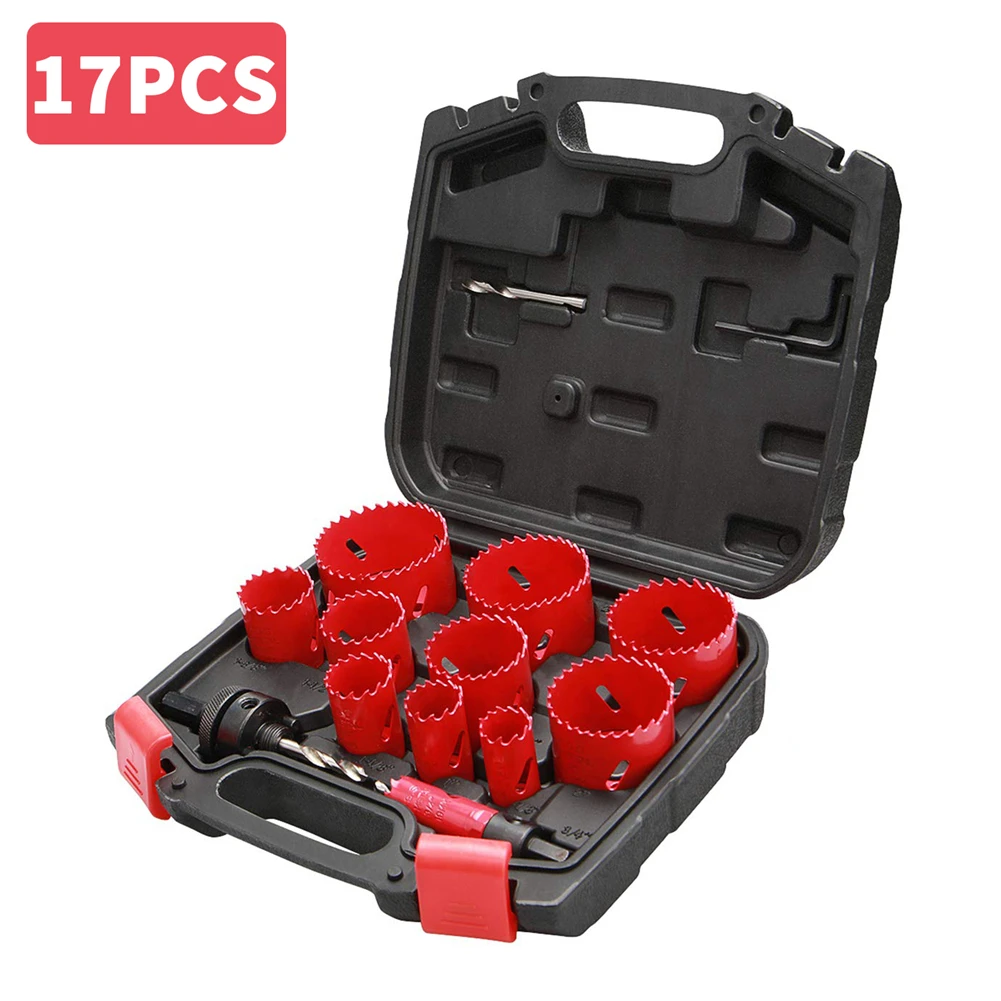

17/19PCS Bi-Metal Hole Saw Drilling Kit Durable High Speed Steel with Mandrel Drill Bit Case for Cutting Power Metal Holes Tools