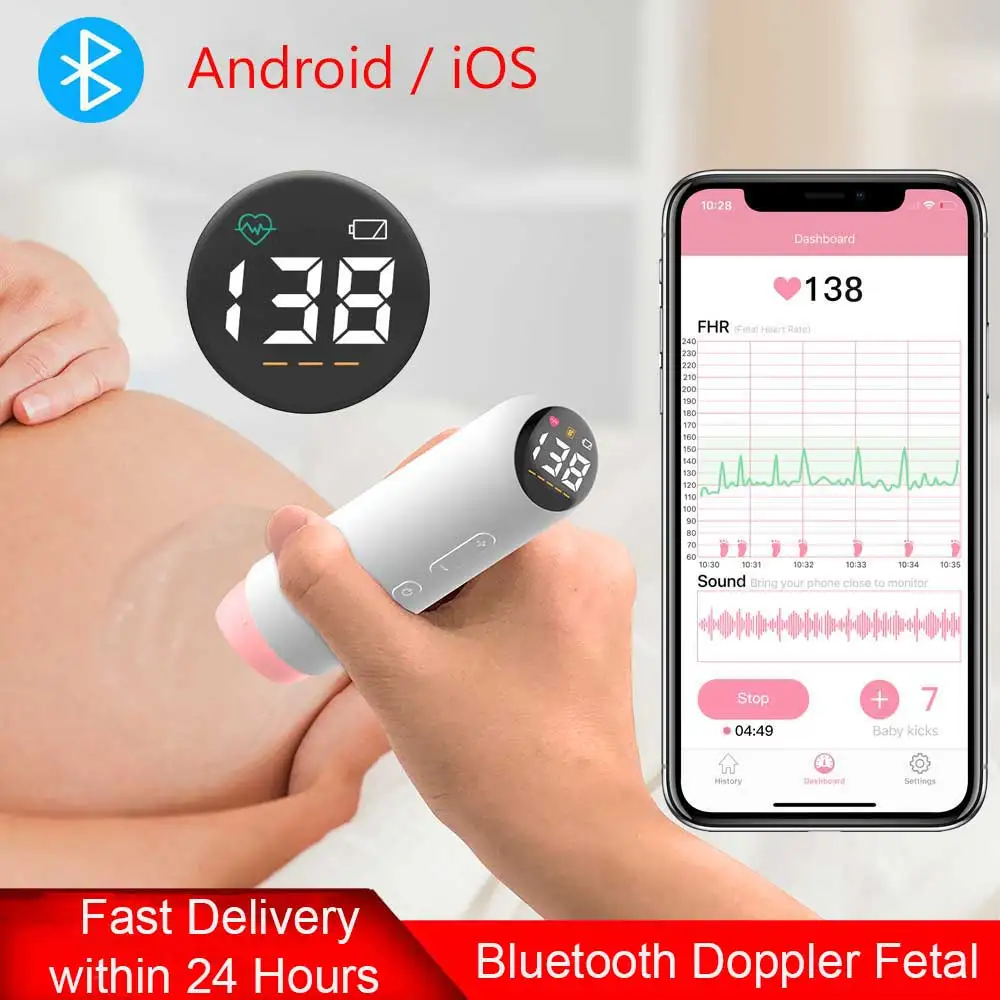 Chargeable Bluetooth Doppler Fetal Smart Fetal Heart Monitor Pregnant baby Heartbeat Data Recording LED Display Signal Detectio