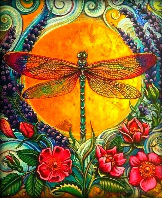 

JMINE Div 5D Colorful Dragonfly Flower Full Diamond Painting cross stitch kits art High Quality Animal 3D paint by diamonds