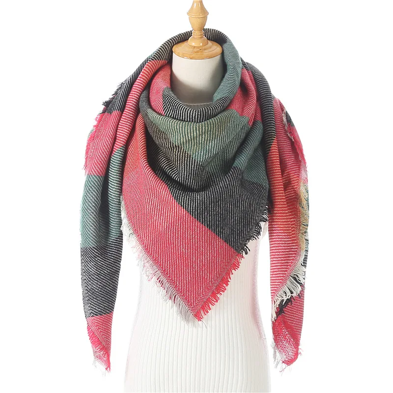 

2021 Winter Scarf Women Knitted Plaid Scarves Triangle Shawls Wrap Warm Cashmere Female Pashmina Foulard Echarpe Bandana