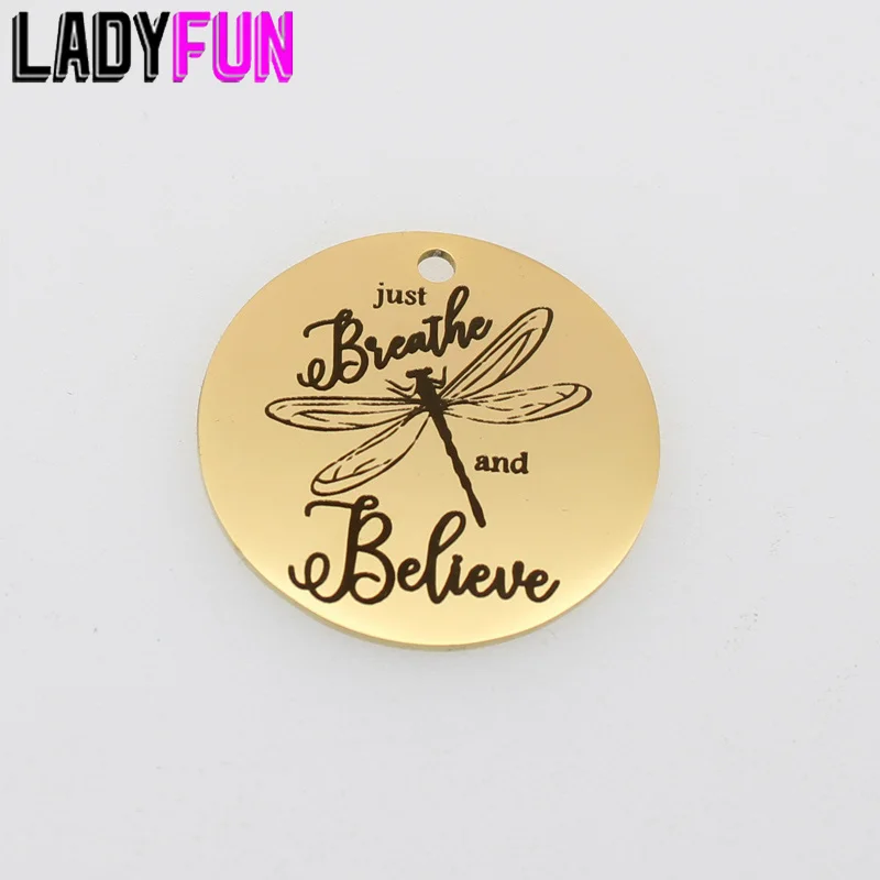 

Just Breathe And Believe Charms Stainless Steel Inspirational Charm High Polish Mirror Surface Pendant 30mm 10pcs