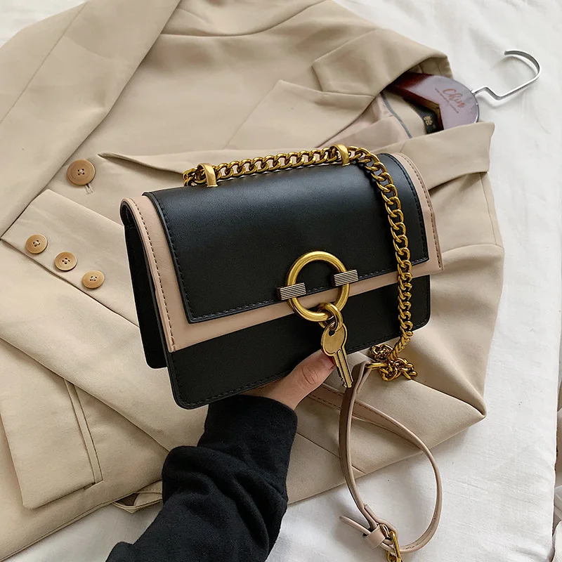 

High Quality Retro Chain Women's Bag 2020 New Fashion Women's Chain Shoulder/Crossbody Bag Color Matching Small Square Bag