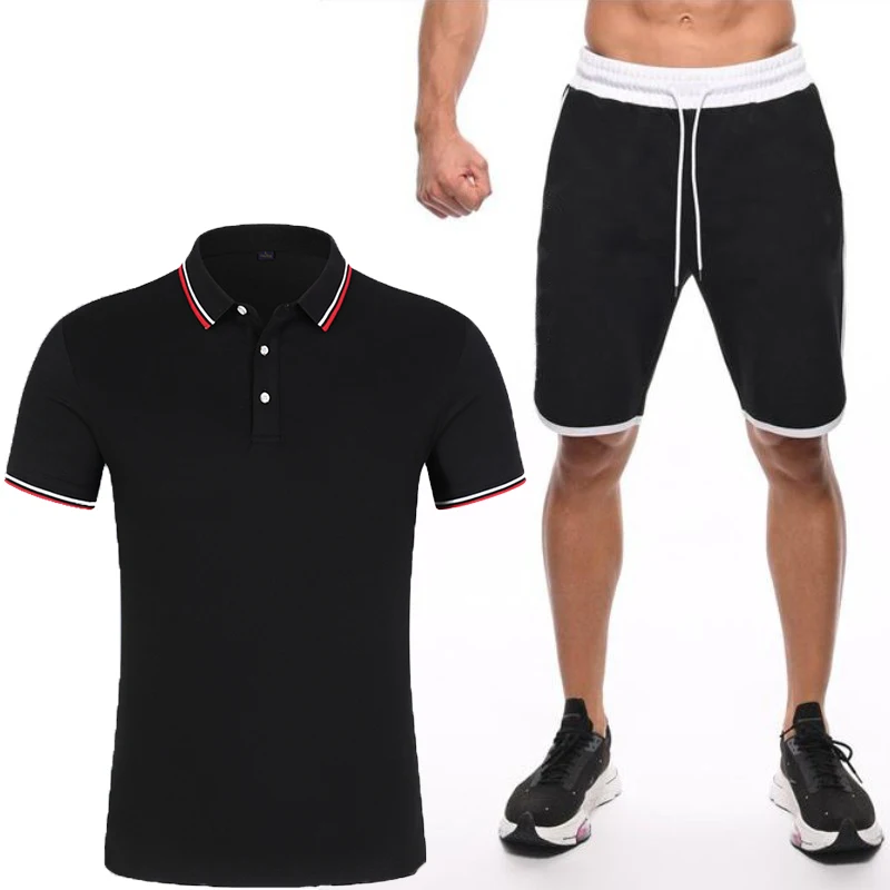 

2021 summer new men's short-sleeved shirt + shorts two-piece polo shirt street wear casual fashion polo shirt sports suit