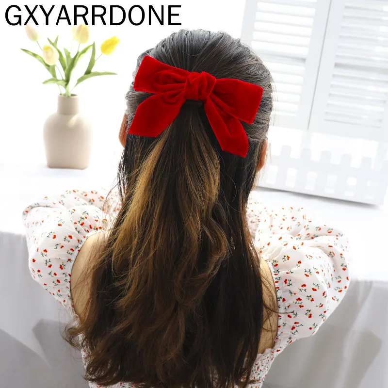 Женская заколка для волос с бантом однотонная бархатная бант аксессуар 2020| |