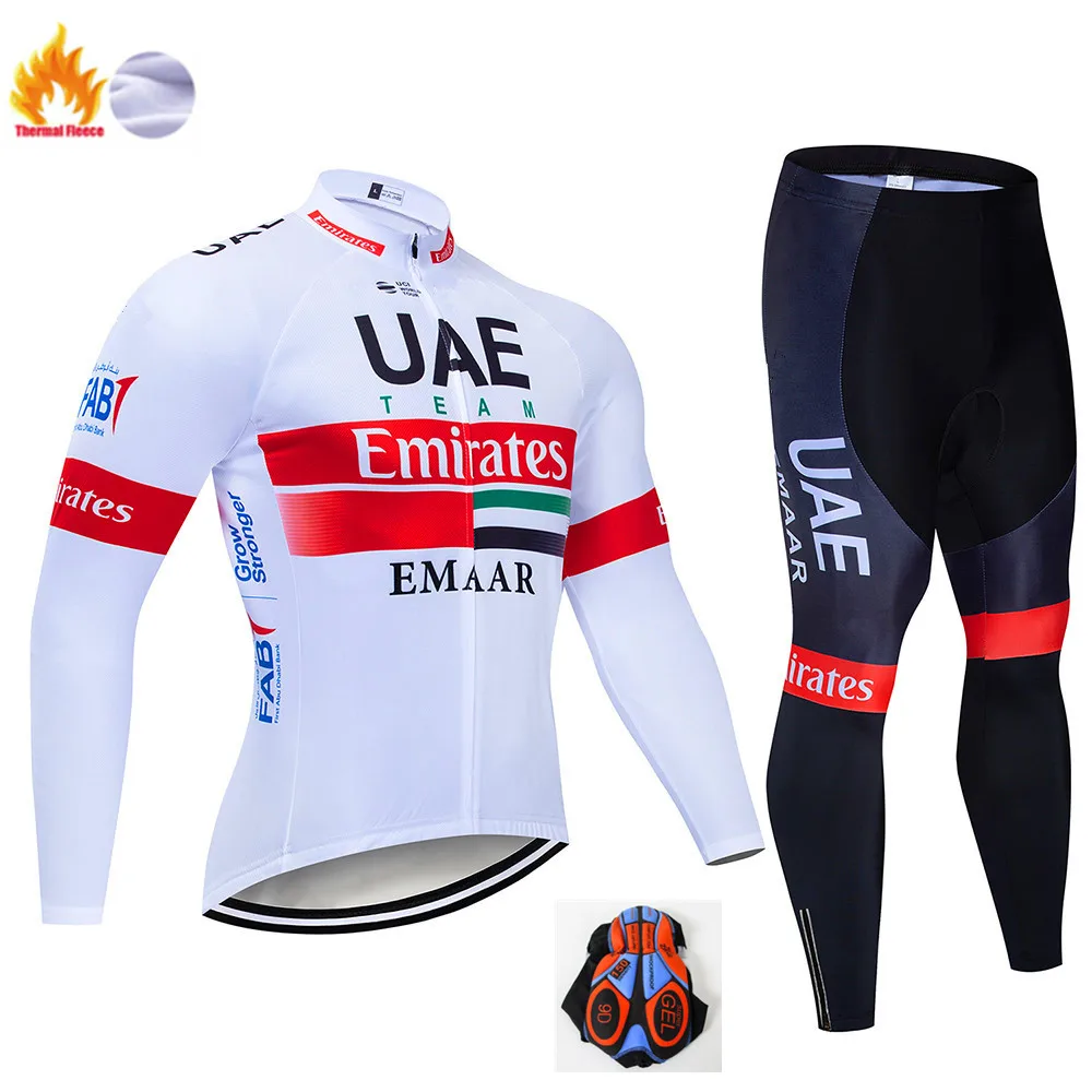 Winter Cycling Suit ОАЭ команда Велосипедная куртка 9D велосипедные брюки набор Ropa Ciclismo мужские зимние термо флисовые pro BI Велоспорт skinsuit - Цвет: Winter Cycling Suit