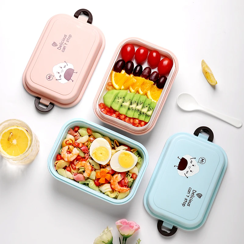 1000ml Rectangle Lunch Box Microwave Japan Bento for Kids Food Container Storage Portable School Picnic With Spoon | Дом и сад