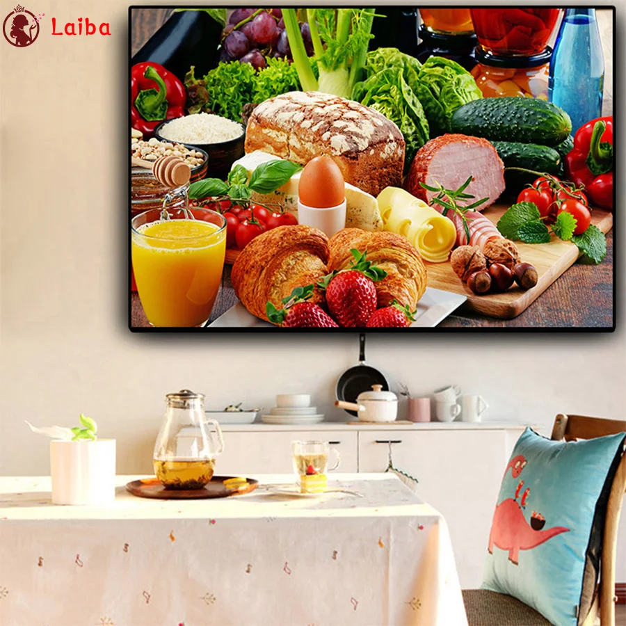 

diamond embroidery Vegetables Bread Fruits Kitchen diamond painting cross stitch 5d full square round drill 5d puzzles
