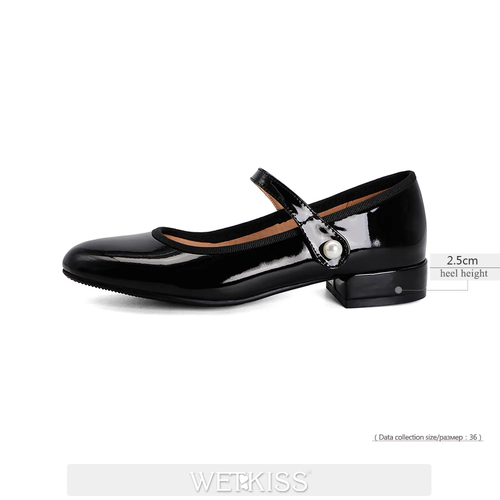 

WETKISS 2021 Spring Autumn Women Marry Jane Flats Round Toe Patent Leather Shoes Pearl Strappy Sweet Girls Footwear Big Size 43