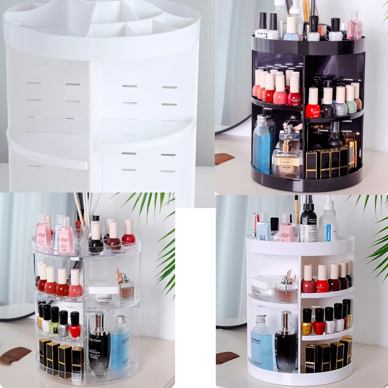 

360 Degree Rotating Organizer Makeup Box Cosmetics Brush Jewelry Storage Rack Fashion Crystal Helf Display Stand High Capacity